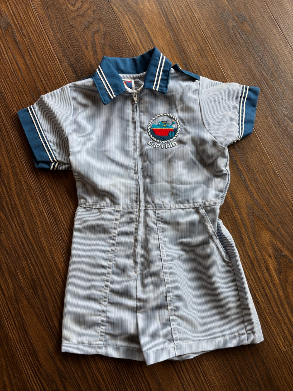 Carter's Light Blue & Navy Sailor Romper
